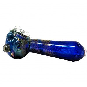 5" Blue & Gold Fumed with Spiral & Dot Spoon Hand Pipe - (Pack of 2) [ZD216]